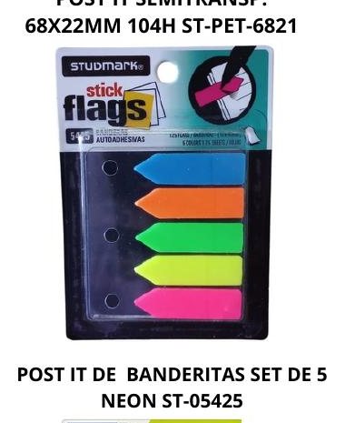 POST IT TIPO BANDERITAS SET DE 5  NEON