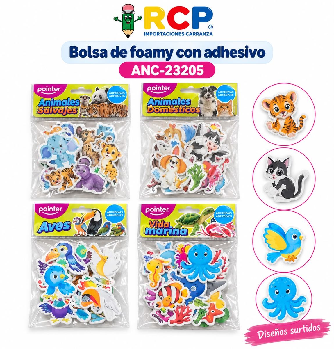 BOLSA FOAMY C/ADH ANIMALES/AVES/PECES