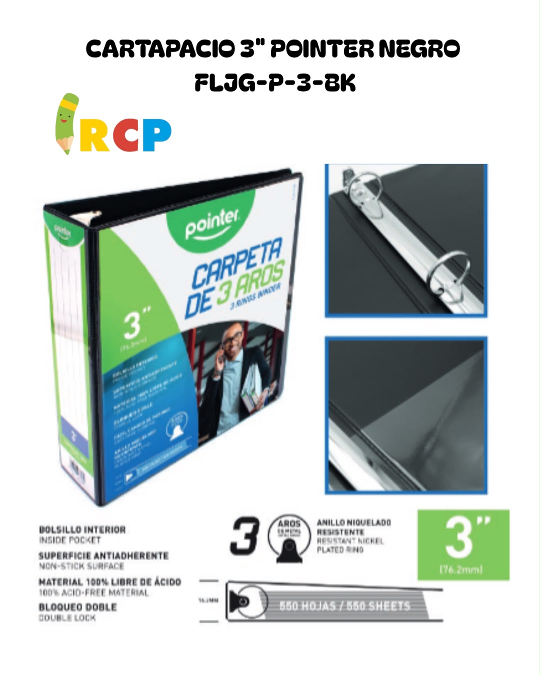 CARTAPACIO 3" POINTER NEGRO