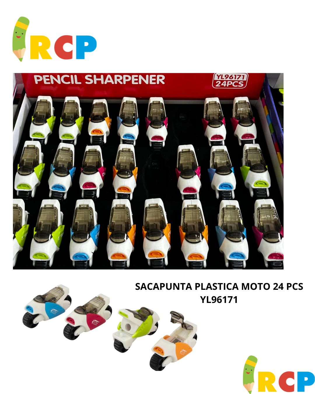 SACAPUNTA PLASTICA MOTO 24 PCS