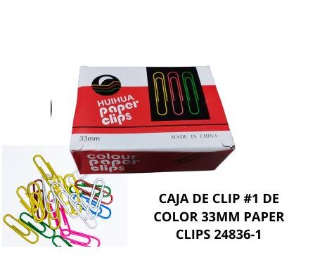 CAJA DE CLIP #1 DE COLOR 33MM PAPER CLIPS 24836-1
