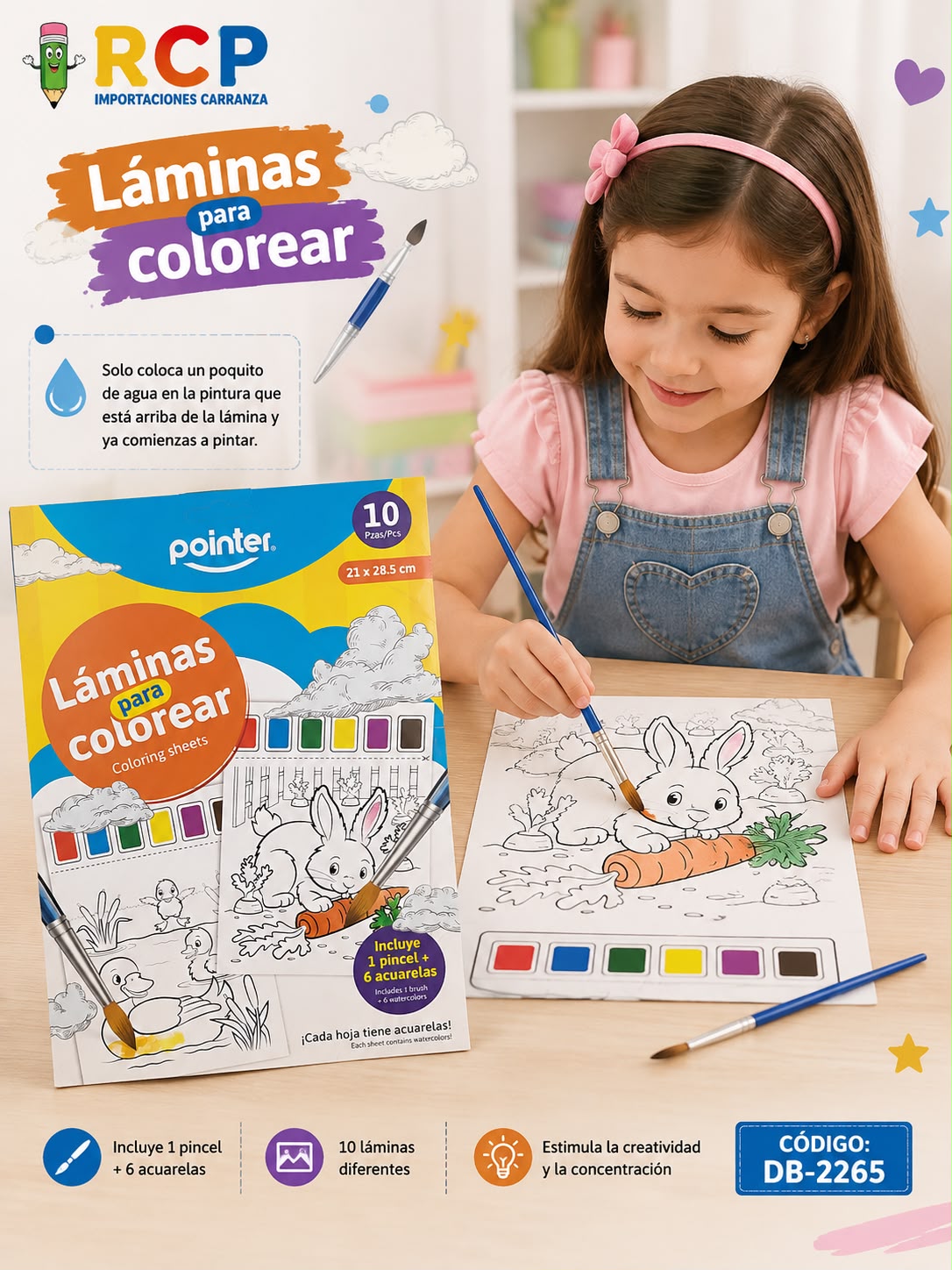 LAMINAS P/COLOREAR C/ACUARELA 10PZ POINTE