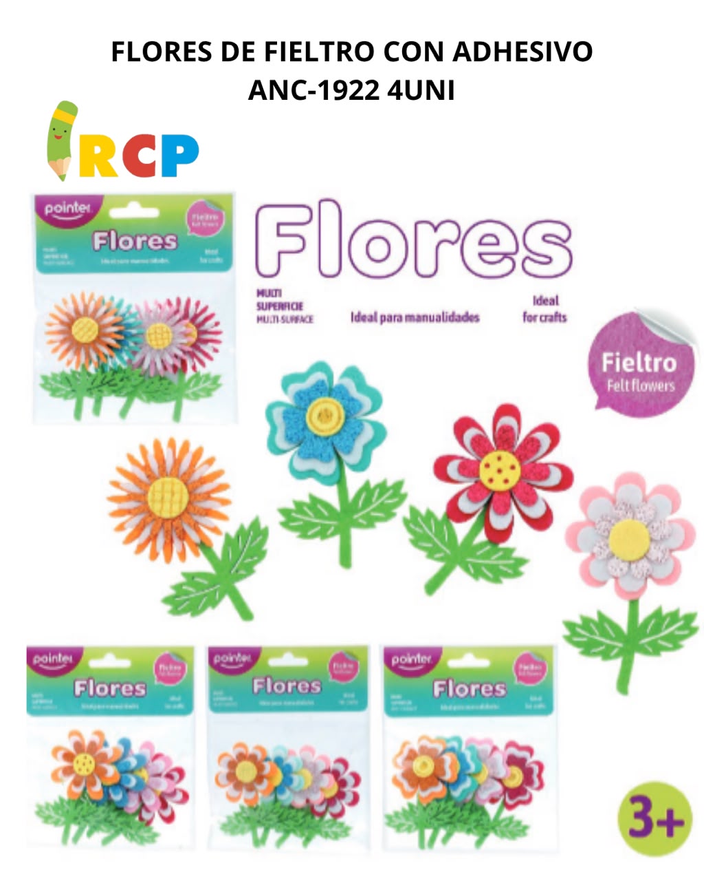 BOLSA DE FIELTRO  FLORES/ADHE  ANC-1922 4UNI