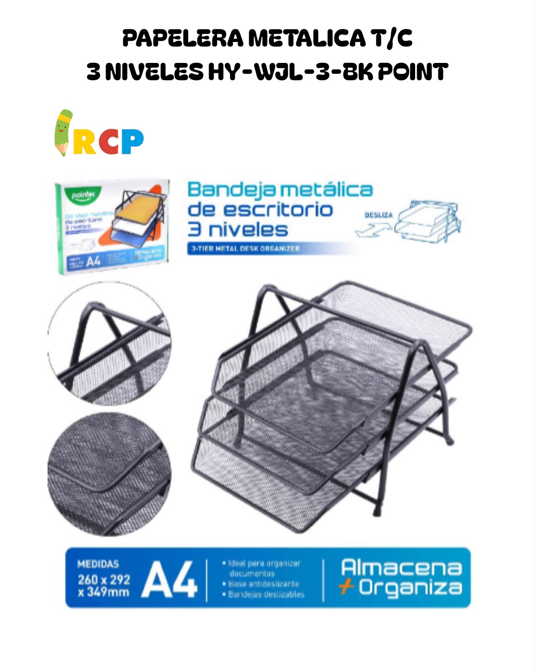 PAPELERA METALICA T/C 3 NIVELES HY-WJL-3-BK POINT