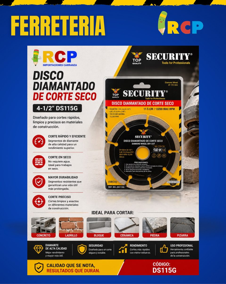 DISCO DIAMANTADO D/CORTE SECO 4-1/2"