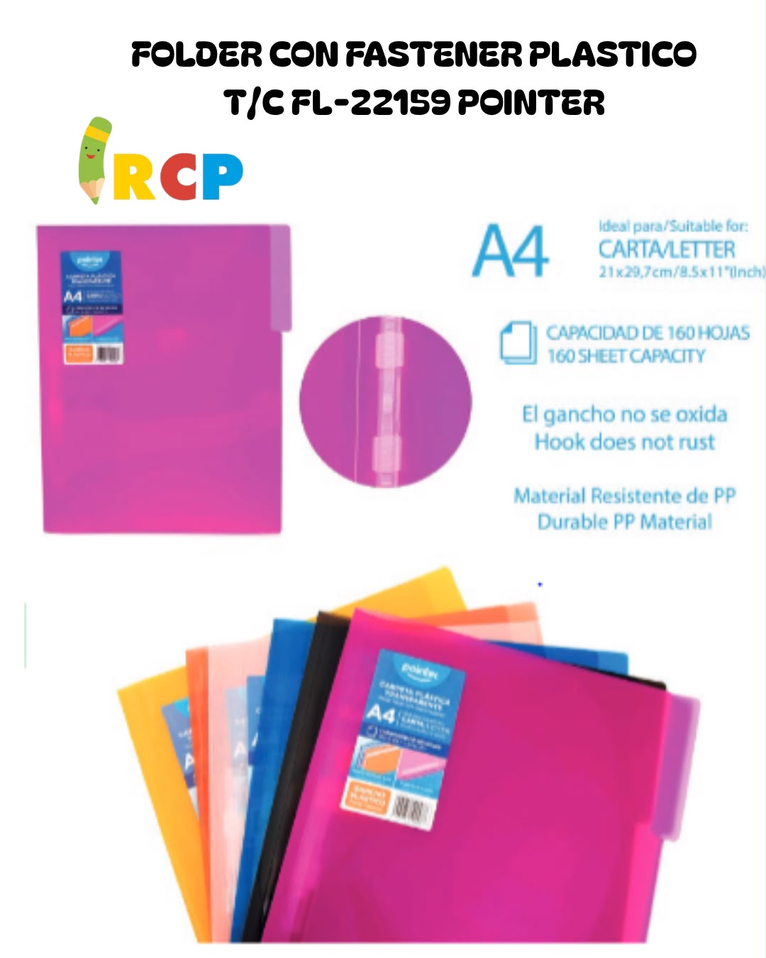 FOLDER C/FASTENER PLASTICO T/C FL-22159 POINTER