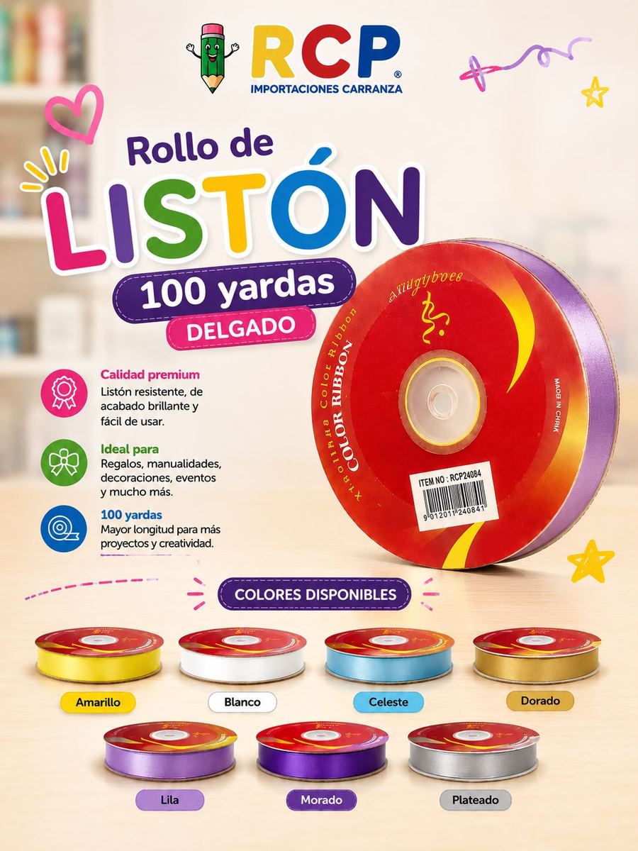 ROLLO DE LISTON DELGADO AMARILLO 100Y