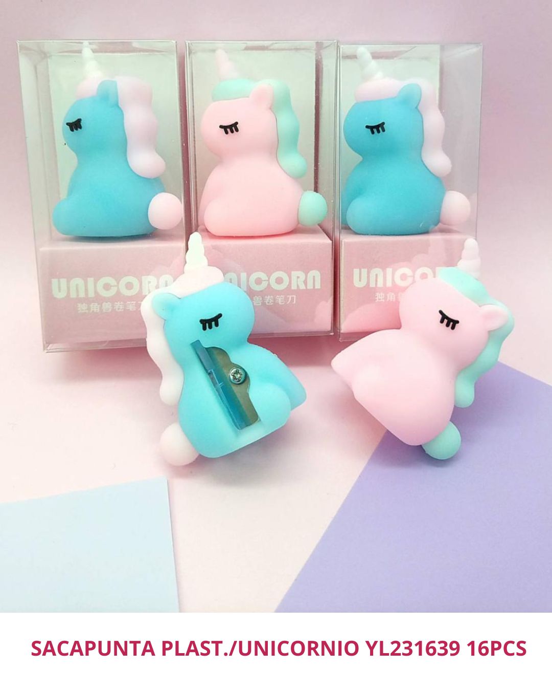 SACAPUNTA PLAST./UNICORNIO YL231639 16PCS