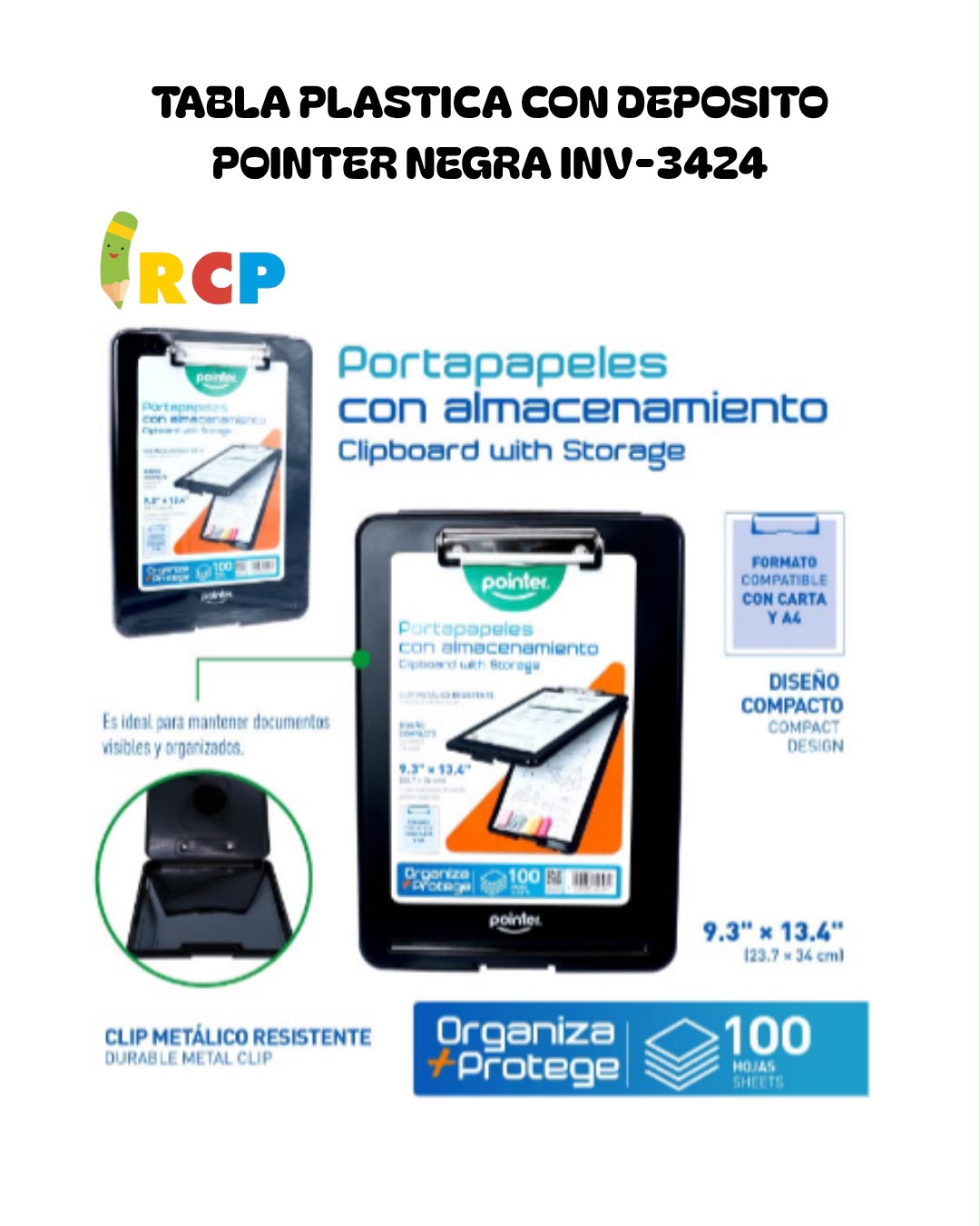 TABLA PLASTICA C/DEPOS POINTER NEGRA