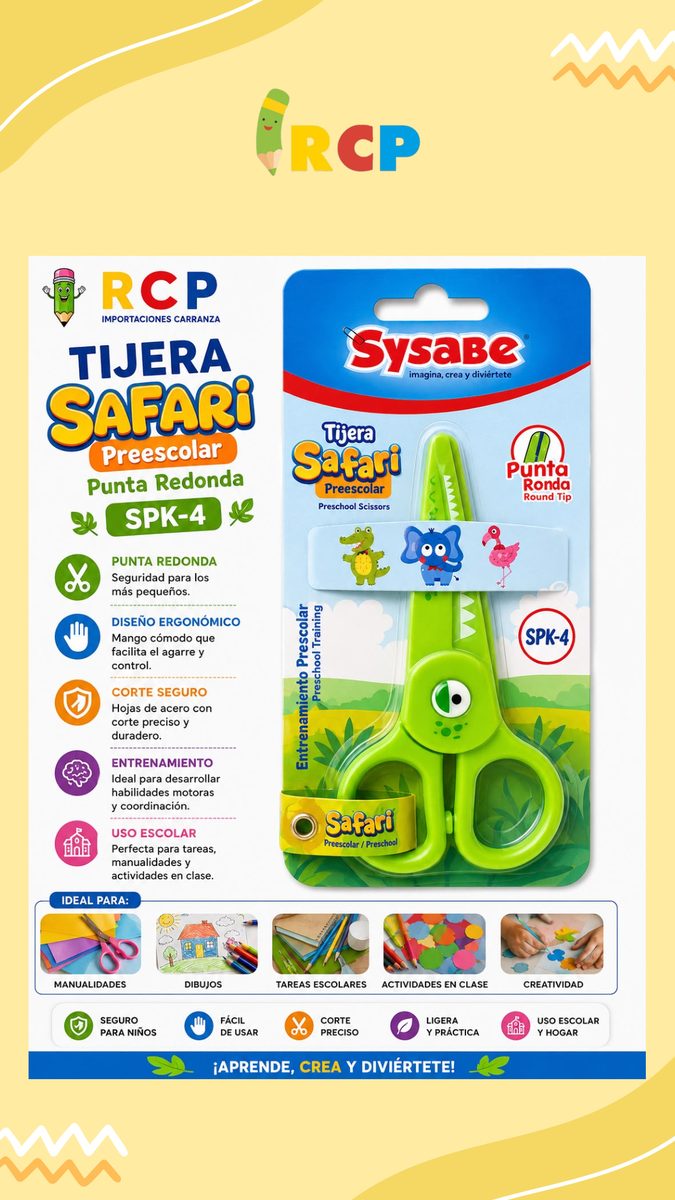 TIJERA PREESCOLAR SAFARI P/REDONDA SYSABE