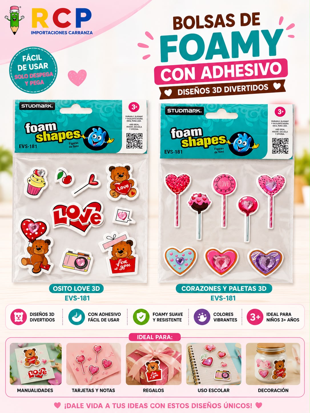 BOLSA DE FOAMY ADH OSITOS/AMOR PEQ