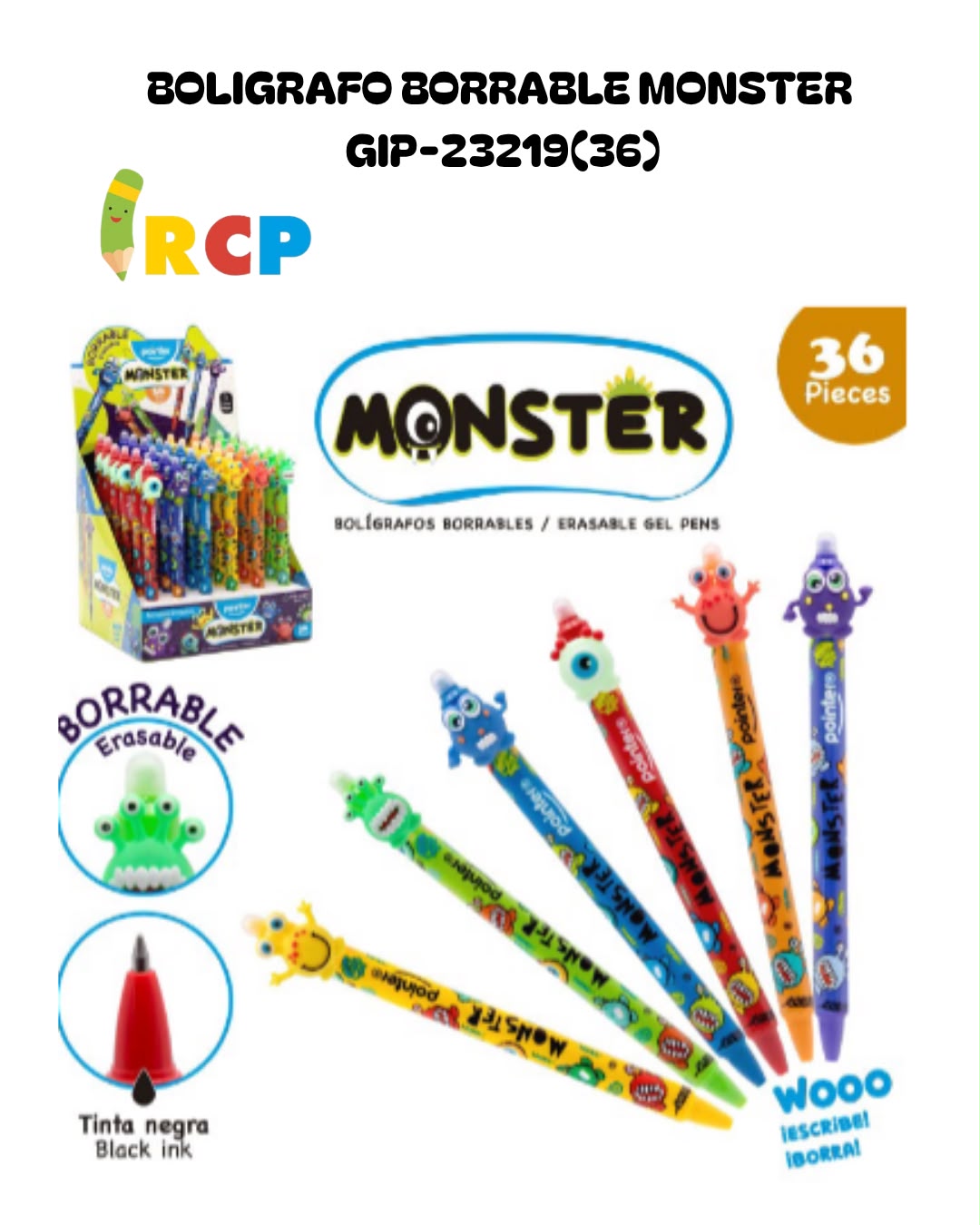 BOLIGRAFO BORRABLE MONSTER GIP-23219(36)