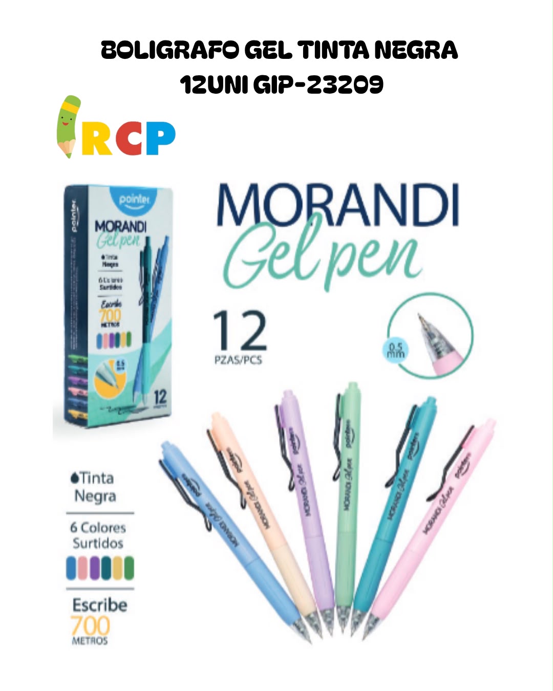 BOLIGRAFO GEL MORANDI TINTA NEGRA 12UNI