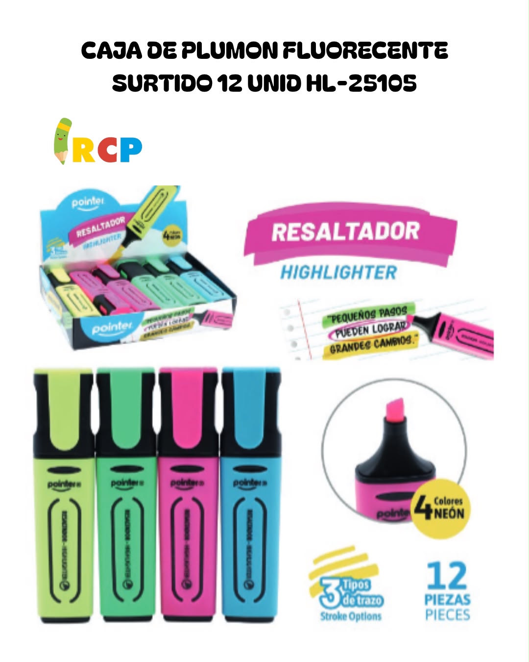CAJA DE PLUMON FLUOR  SURT 12 UNID