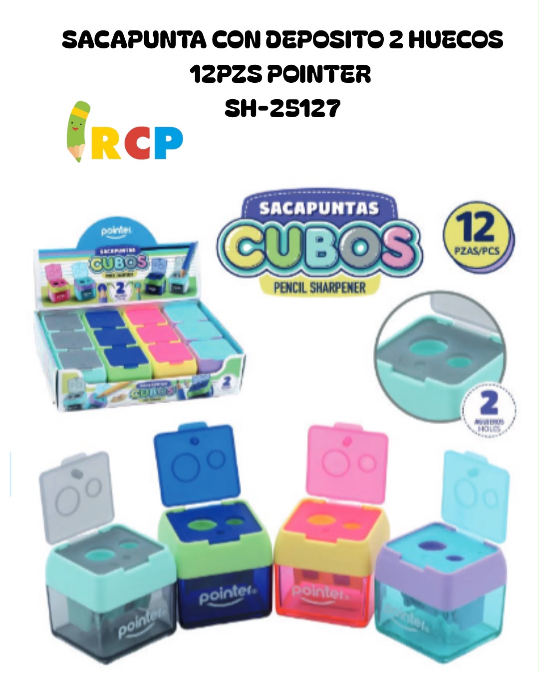SACAPUNTA C/DEPOSITO 2H CUBOS 12PZS