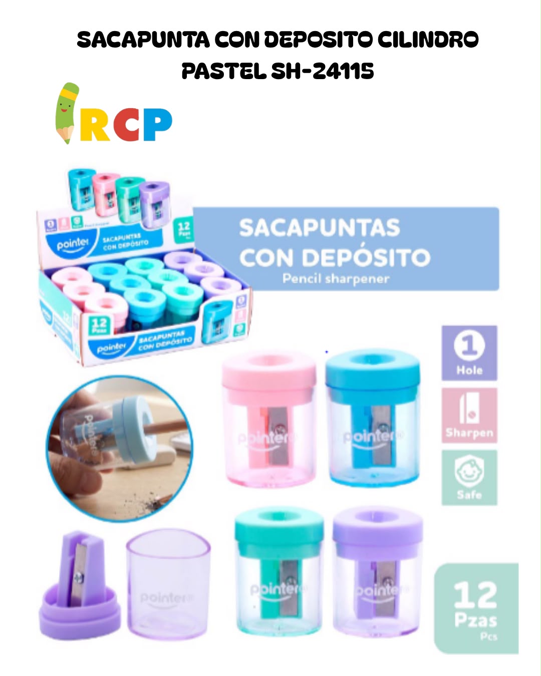 SACAPUNTA C/DEPOSITO CILINDRO PASTEL