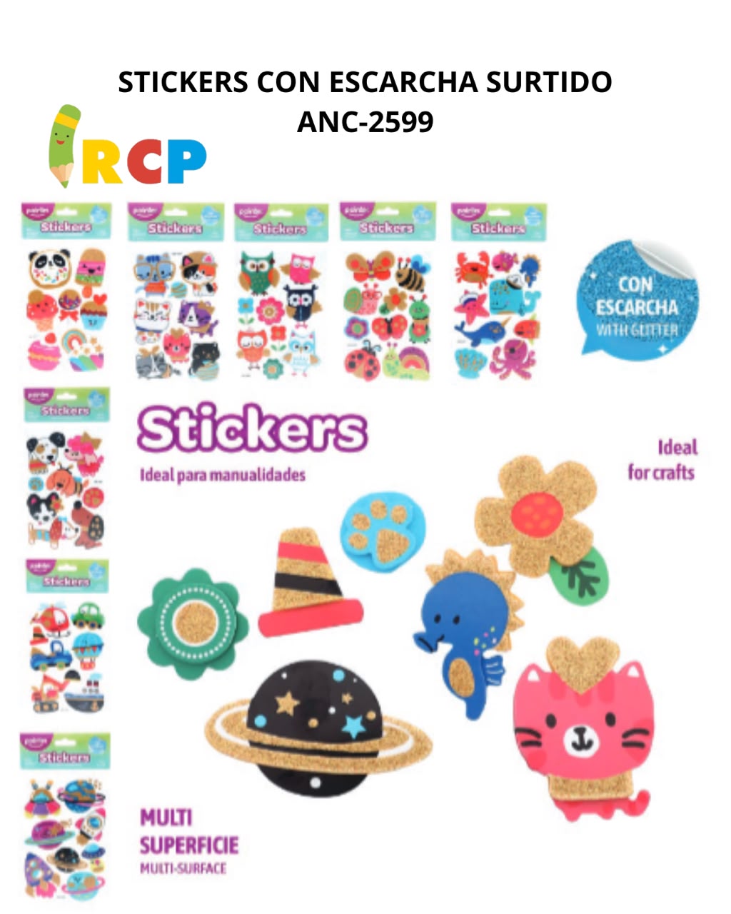STICKERS C/ESCARCHA ANIMALES/PLANETAS