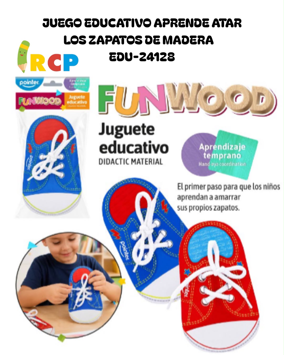 JUGUETE EDUCATIVO ZAPATO MADERA