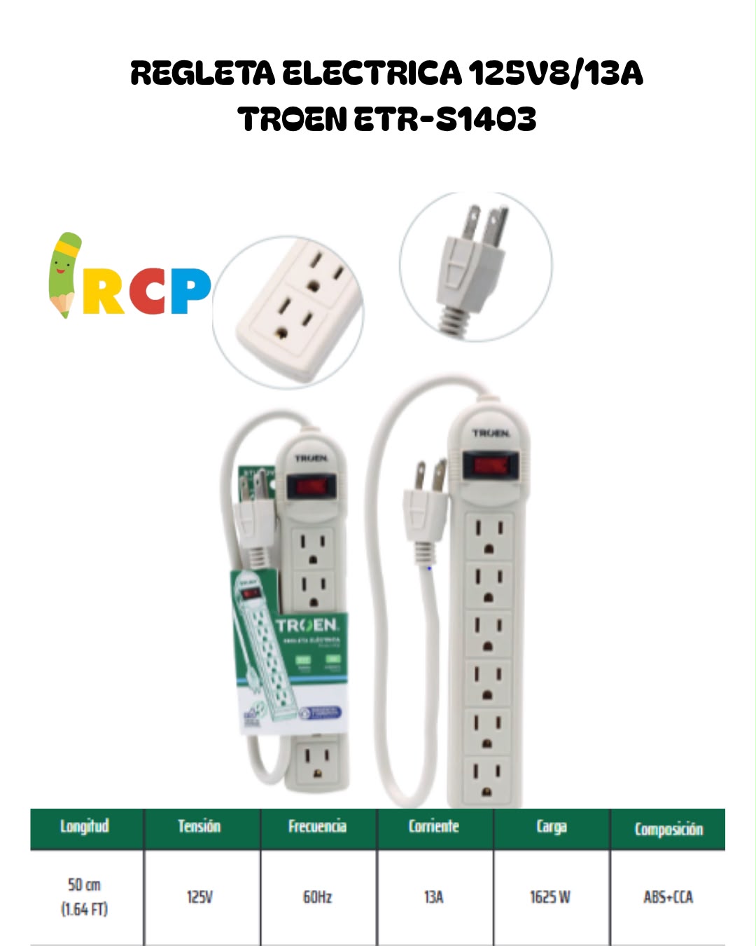 REGLETA ELECTRICA 125V8/13A TROEN