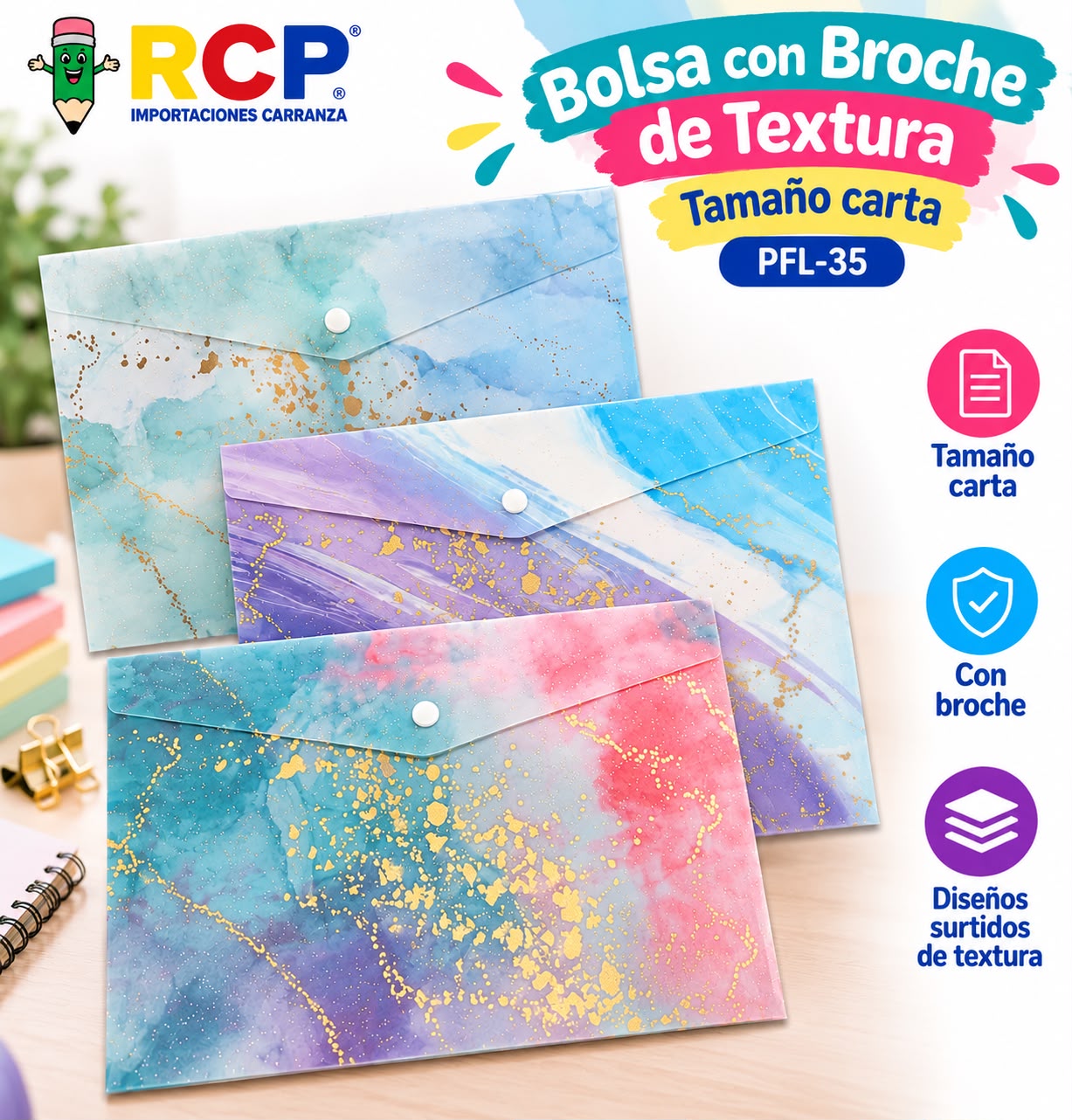 BOLSA C/BROCHE TEXTURA T/CARTA A4